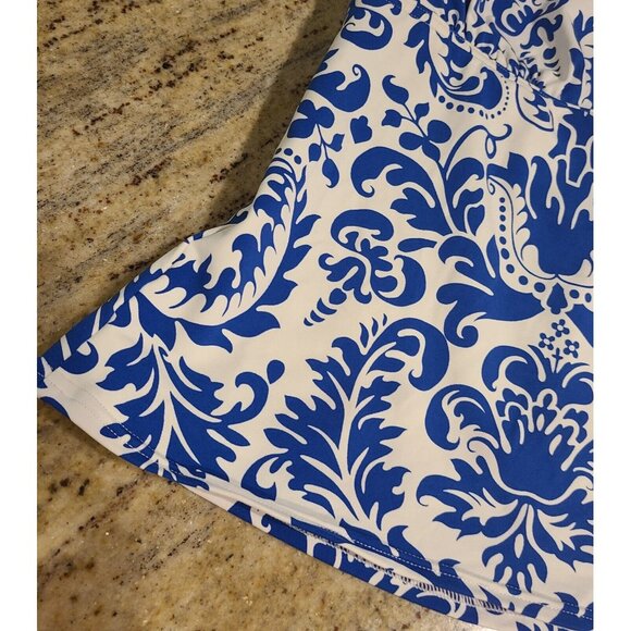 Lands End Women’s 12 Tankini Blue white Damask Flower Padded - Picture 2 of 14